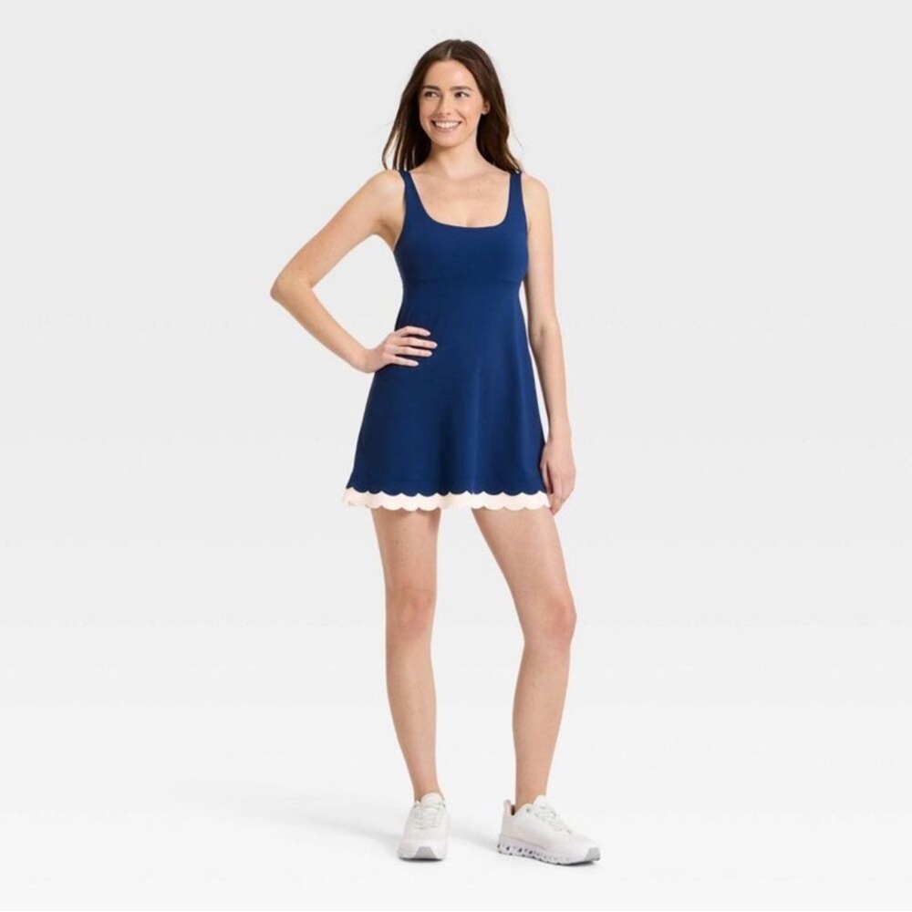 JoyLab - Women's Knit Scallop Active Dress - JoyLab Navy Blue/Cream - XL